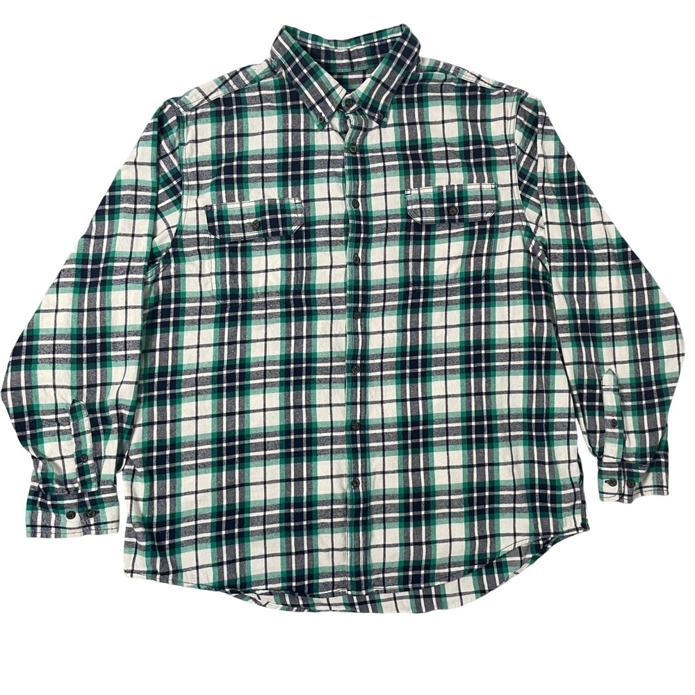 Faded Glory Flannel Shirt Men 2X Plaid Green‎ Navy Classic Dad Outdoor Cabin